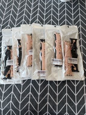 Silicone Apple Watch Bands with Rose Gold Charms - Black & Blush